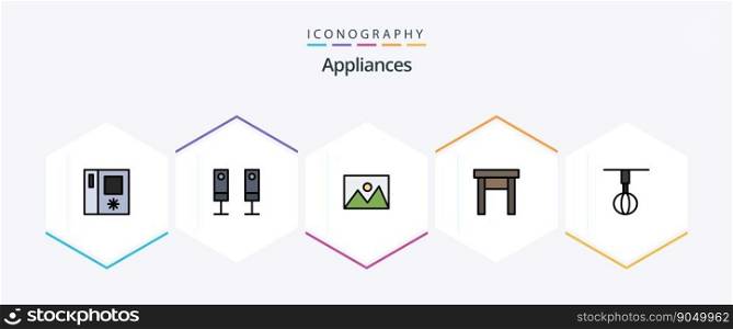 Appliances 25 FilledLine icon pack including home. stool. home. home appliances. furniture