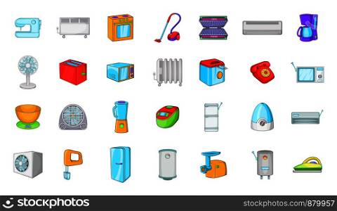 Appliances icon set. Cartoon set of appliances vector icons for web design isolated on white background. Appliances icon set, cartoon style