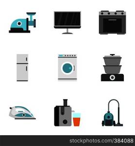 Appliances icons set. Flat illustration of 9 appliances vector icons for web. Appliances icons set, flat style