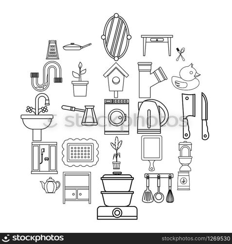 Appliances icons set. Outline set of 25 appliances vector icons for web isolated on white background. Appliances icons set, outline style