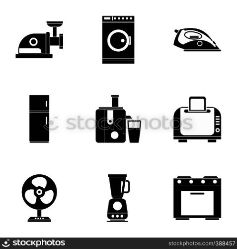 Appliances icons set. Simple illustration of 9 appliances vector icons for web. Appliances icons set, simple style