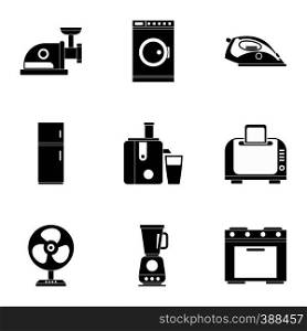 Appliances icons set. Simple illustration of 9 appliances vector icons for web. Appliances icons set, simple style