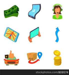 Application for money icons set. Cartoon set of 9 application for money vector icons for web isolated on white background. Application for money icons set, cartoon style