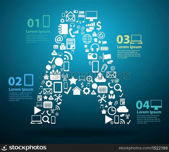 Application icons alphabet letters A design, Technology business software and social media networking online concept, Vector illustration modern template design
