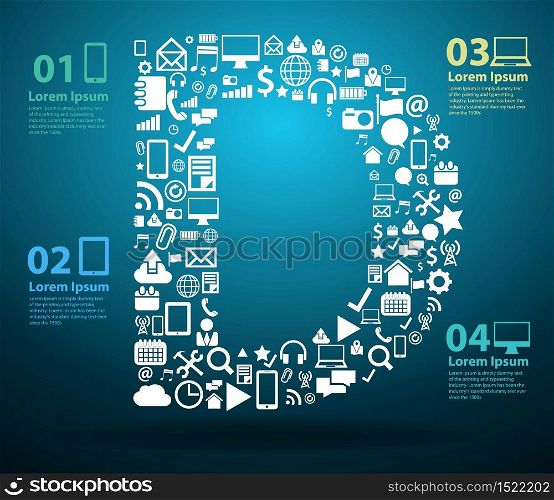 Application icons alphabet letters D design, Technology business software and social media networking online concept, Vector illustration modern template design