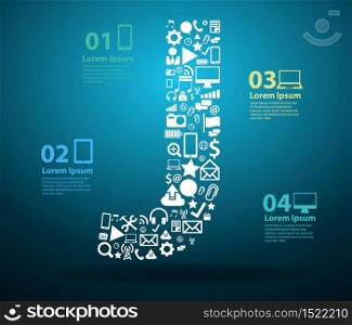 Application icons alphabet letters J design, Technology business software and social media networking online concept, Vector illustration modern template design