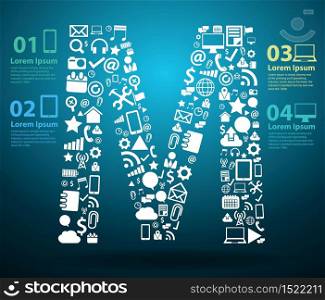Application icons alphabet letters M design, Technology business software and social media networking online concept, Vector illustration modern template design