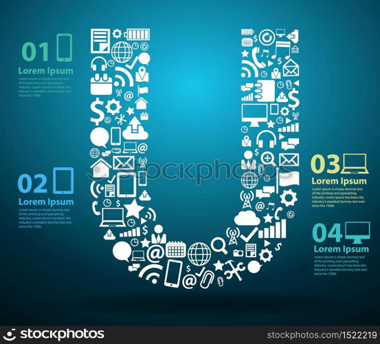 Application icons alphabet letters U design, Technology business software and social media networking online concept, Vector illustration modern template design
