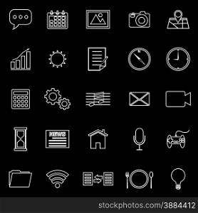 Application line icons on black background, stock vector