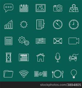 Application line icons on green background, stock vector