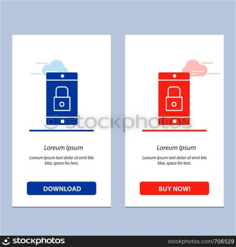 Application, Lock, Lock Application, Mobile, Mobile Application Blue and Red Download and Buy Now web Widget Card Template