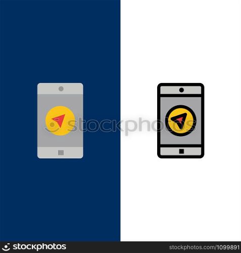 Application, Message, Mobile Apps, poniter Icons. Flat and Line Filled Icon Set Vector Blue Background