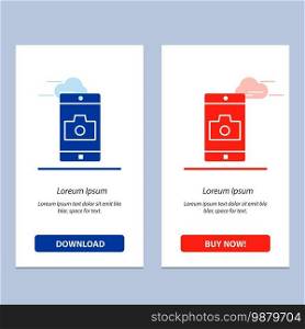 Application, Mobile, Mobile Application, Camera  Blue and Red Download and Buy Now web Widget Card Template