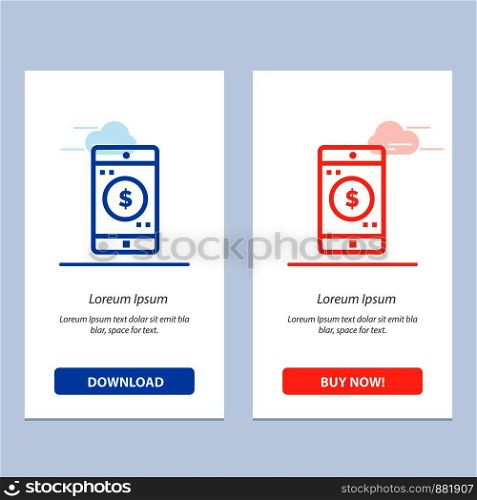 Application, Mobile, Mobile Application, Dollar Blue and Red Download and Buy Now web Widget Card Template