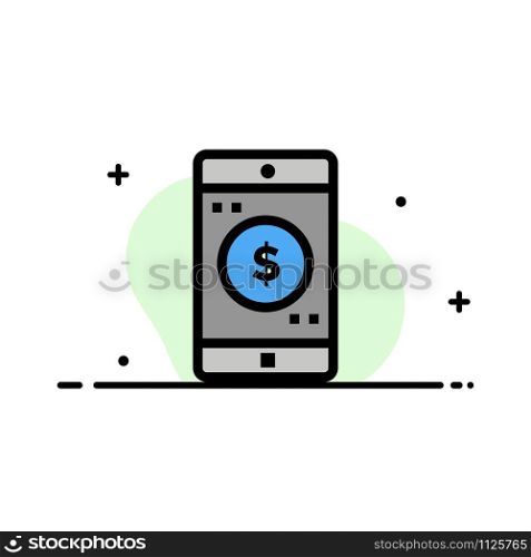 Application, Mobile, Mobile Application, Dollar Business Flat Line Filled Icon Vector Banner Template