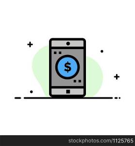 Application, Mobile, Mobile Application, Dollar Business Flat Line Filled Icon Vector Banner Template
