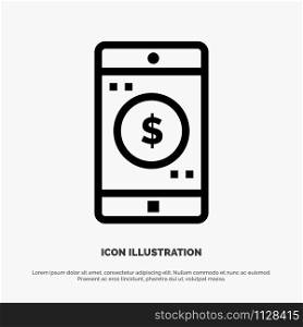 Application, Mobile, Mobile Application, Dollar Line Icon Vector