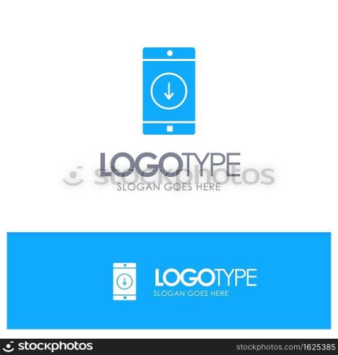 Application, Mobile, Mobile Application, Down, Arrow Blue Solid Logo with place for tagline