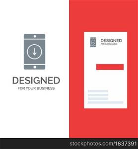Application, Mobile, Mobile Application, Down, Arrow Grey Logo Design and Business Card Template