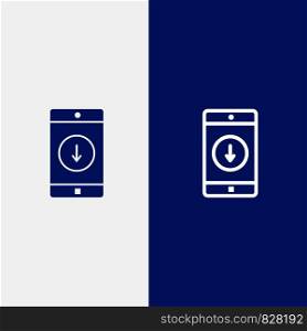Application, Mobile, Mobile Application, Down, Arrow Line and Glyph Solid icon Blue banner Line and Glyph Solid icon Blue banner