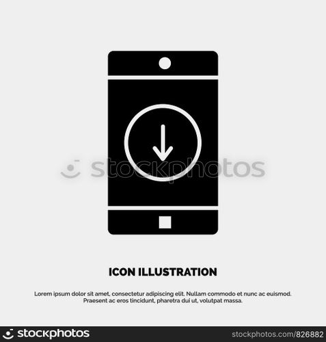 Application, Mobile, Mobile Application, Down, Arrow solid Glyph Icon vector