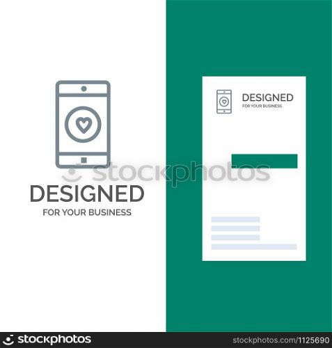 Application, Mobile, Mobile Application, Like, Heart Grey Logo Design and Business Card Template