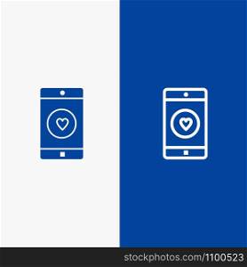 Application, Mobile, Mobile Application, Like, Heart Line and Glyph Solid icon Blue banner Line and Glyph Solid icon Blue banner