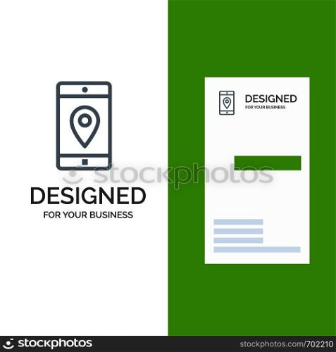 Application, Mobile, Mobile Application, Location, Map Grey Logo Design and Business Card Template