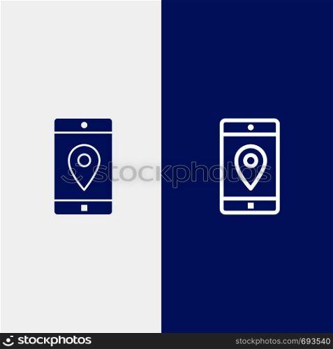 Application, Mobile, Mobile Application, Location, Map Line and Glyph Solid icon Blue banner Line and Glyph Solid icon Blue banner