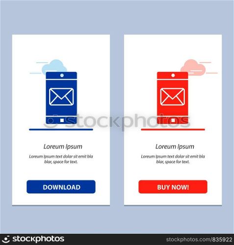 Application, Mobile, Mobile Application, Mail Blue and Red Download and Buy Now web Widget Card Template