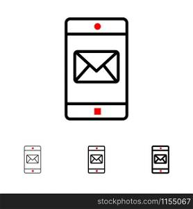 Application, Mobile, Mobile Application, Mail Bold and thin black line icon set