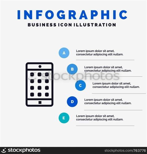 Application, Mobile, Mobile Application, Password Line icon with 5 steps presentation infographics Background