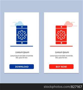 Application, Mobile, Mobile Application, Setting Blue and Red Download and Buy Now web Widget Card Template