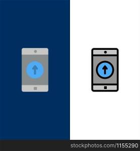 Application, Mobile, Mobile Application, Smartphone, Sent Icons. Flat and Line Filled Icon Set Vector Blue Background
