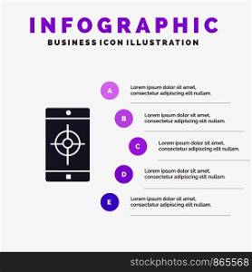Application, Mobile, Mobile Application, Target Solid Icon Infographics 5 Steps Presentation Background