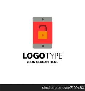 Application, Mobile, Mobile Application, Unlock Business Logo Template. Flat Color