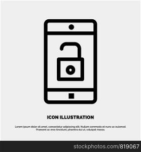 Application, Mobile, Mobile Application, Unlock Line Icon Vector