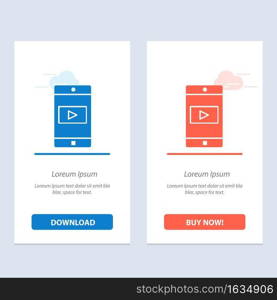 Application, Mobile, Mobile Application, Video  Blue and Red Download and Buy Now web Widget Card Template