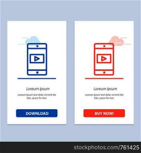 Application, Mobile, Mobile Application, Video Blue and Red Download and Buy Now web Widget Card Template