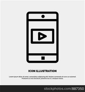 Application, Mobile, Mobile Application, Video Line Icon Vector