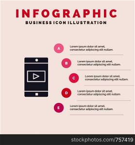 Application, Mobile, Mobile Application, Video Solid Icon Infographics 5 Steps Presentation Background