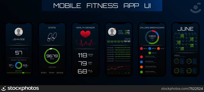 Application on the Mobile Phone to Track Steps, Pedometer. App for Fitness. Concept Interface Design of Apps - Illustration Vector. Application on the Mobile Phone to Track Steps, Pedometer. App for Fitness. Concept Interface Design of Apps