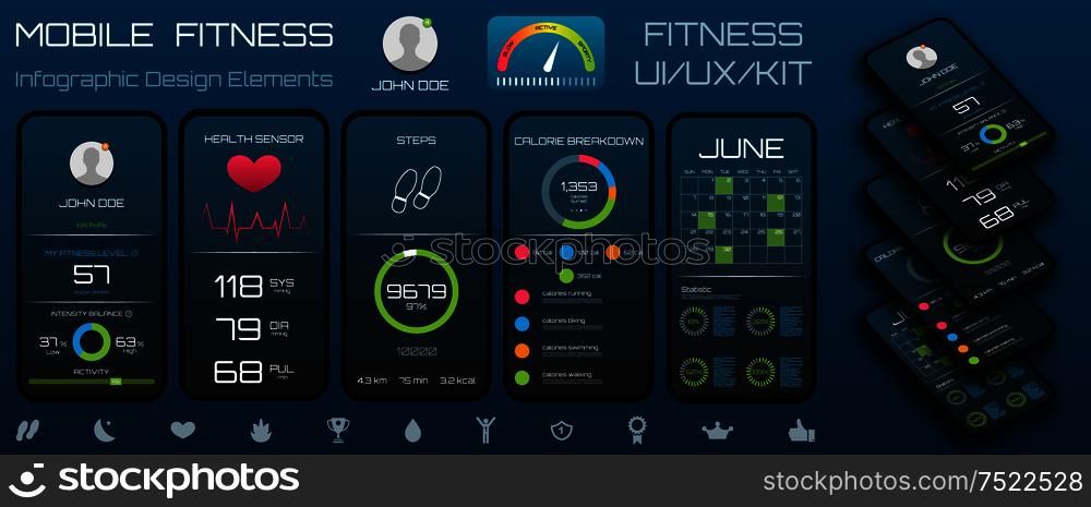 Application on the Smart Phone to Track Steps. App for Fitness - Illustration Vector. Application on the Smart Phone to Track Steps. App for Fitness
