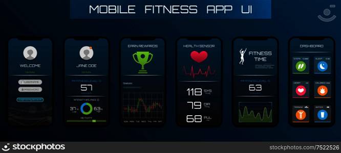 Application on the Smart Phone to Track Steps, Pedometer. App for Fitness. Concept Interface Design of Apps - Illustration Vector. Application on the Smart Phone to Track Steps, Pedometer. App for Fitness. Concept Interface Design of Apps