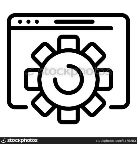 Application window and gear icon. Outline application window and gear vector icon for web design isolated on white background. Application window and gear icon, outline style