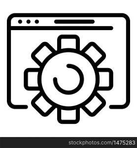 Application window and gear icon. Outline application window and gear vector icon for web design isolated on white background. Application window and gear icon, outline style