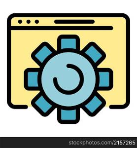 Application window and gear icon. Outline application window and gear vector icon color flat isolated. Application window and gear icon color outline vector