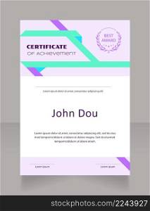 Applied economics certificate design template. Vector diploma with customized copyspace and borders. Printable document for awards and recognition. Syncopate, Poller One, Arial Regular fonts used. Applied economics certificate design template