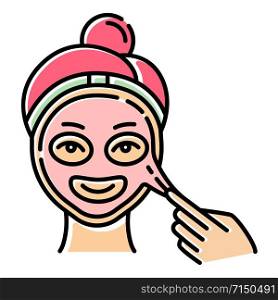 Applying peel-off mask color icon. Skin care procedure. Facial beauty treatment. Face product for lifting and exfoliating effect. Dermatology, cosmetics, makeup. Isolated vector illustration