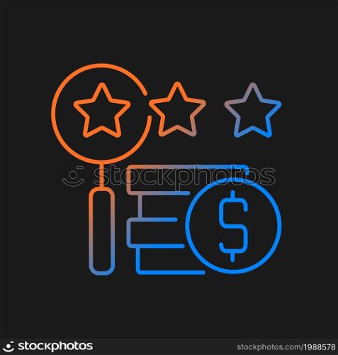 Appraising process gradient vector icon for dark theme. Item expertising. Examine and inspect antiques and property. Thin line color symbol. Modern style pictogram. Vector isolated outline drawing. Appraising process gradient vector icon for dark theme